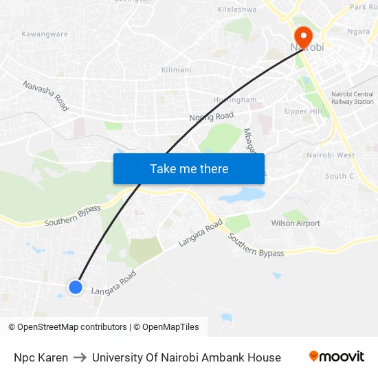 Npc Karen to University Of Nairobi Ambank House map
