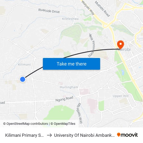 Kilimani Primary School to University Of Nairobi Ambank House map