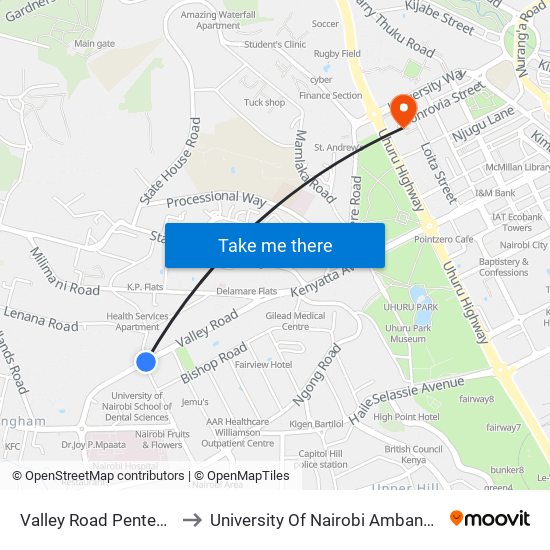 Valley Road Pentecostal to University Of Nairobi Ambank House map