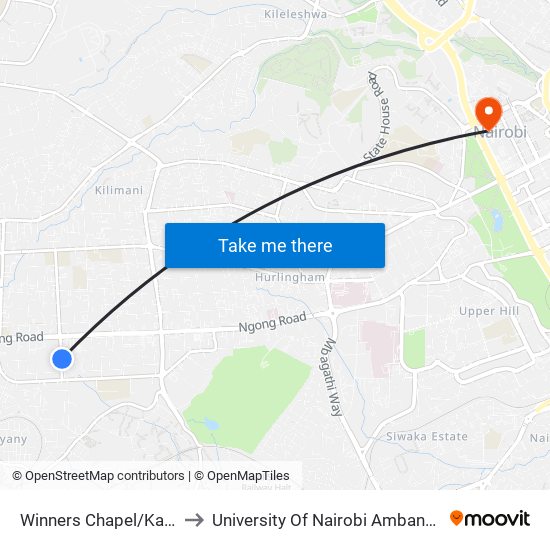 Winners Chapel/Kanisani to University Of Nairobi Ambank House map