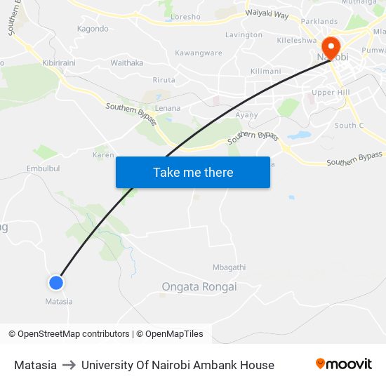 Matasia to University Of Nairobi Ambank House map