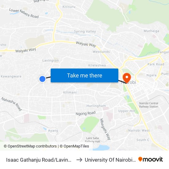 Isaac Gathanju Road/Lavington Shopping Centre to University Of Nairobi Ambank House map