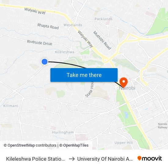 Kileleshwa Police Station/Roundabout to University Of Nairobi Ambank House map