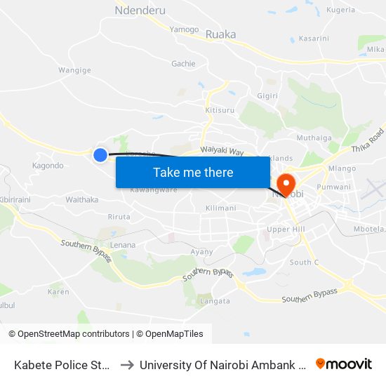 Kabete Police Station to University Of Nairobi Ambank House map