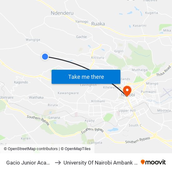 Gacio Junior Academy to University Of Nairobi Ambank House map