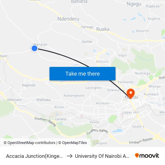 Accacia Junction(Kingeero -Mwisho) to University Of Nairobi Ambank House map