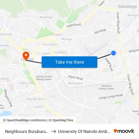 Neighbours Buruburu Phase 1 to University Of Nairobi Ambank House map