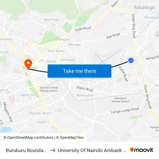 Buruburu Roundabout to University Of Nairobi Ambank House map
