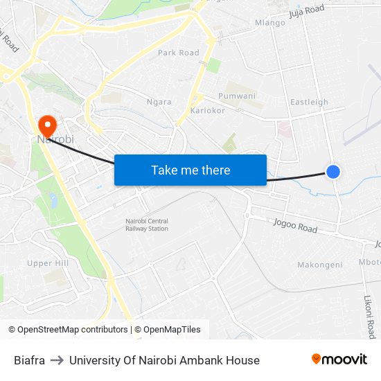 Biafra to University Of Nairobi Ambank House map