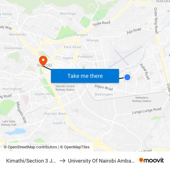 Kimathi/Section 3 Junction to University Of Nairobi Ambank House map