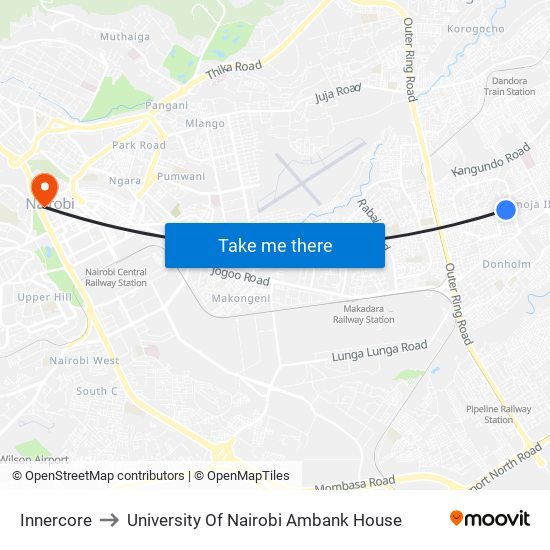 Innercore to University Of Nairobi Ambank House map