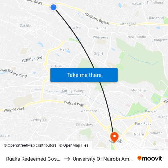 Ruaka Redeemed Gospel Church to University Of Nairobi Ambank House map