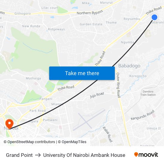 Grand Point to University Of Nairobi Ambank House map