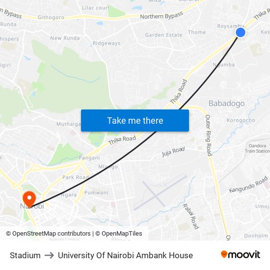 Stadium to University Of Nairobi Ambank House map