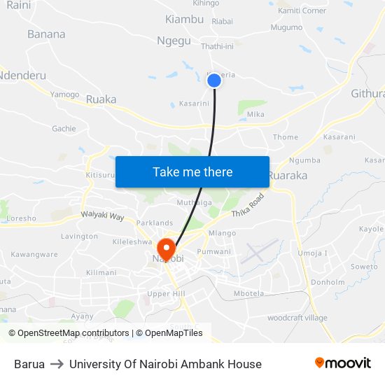 Barua to University Of Nairobi Ambank House map
