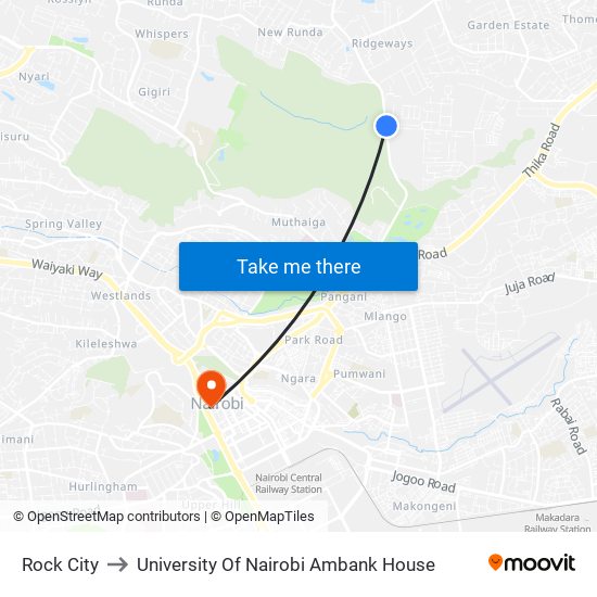 Rock City to University Of Nairobi Ambank House map