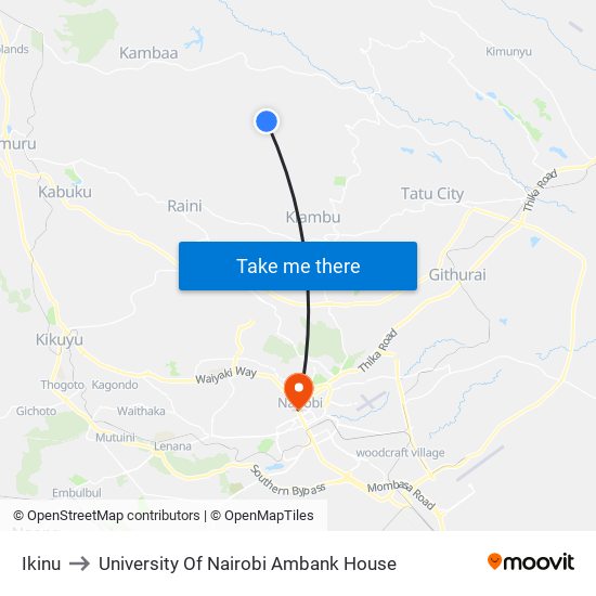 Ikinu to University Of Nairobi Ambank House map