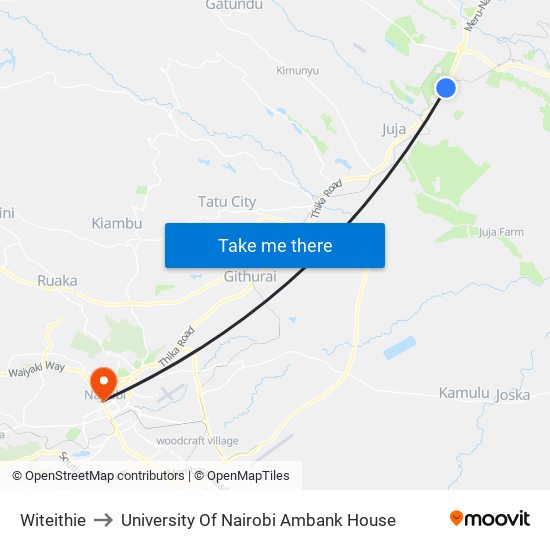 Witeithie to University Of Nairobi Ambank House map