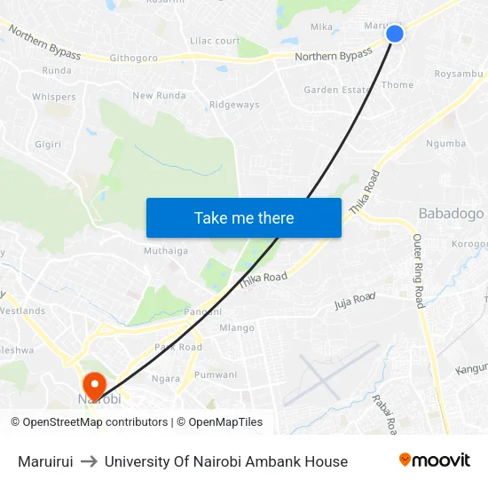 Maruirui to University Of Nairobi Ambank House map
