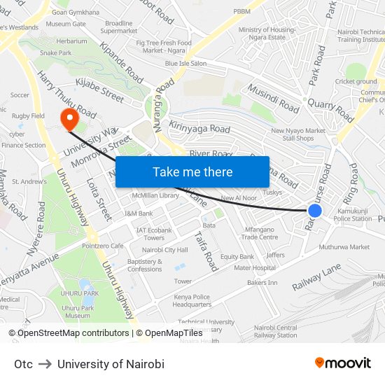 Otc to University of Nairobi map