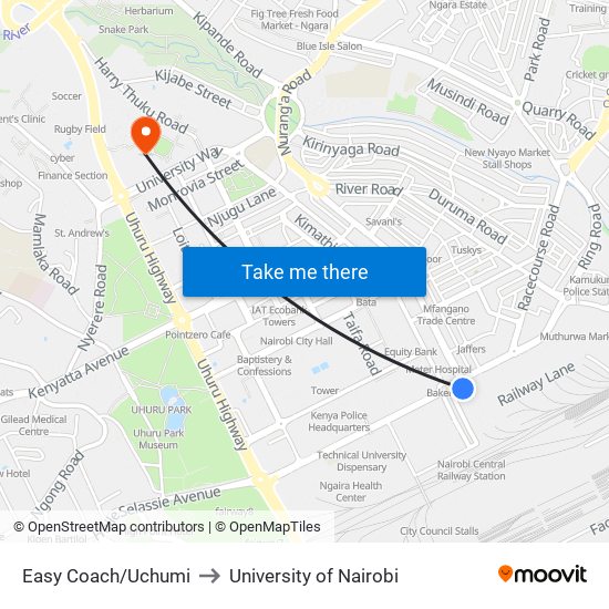 Easy Coach/Uchumi to University of Nairobi map
