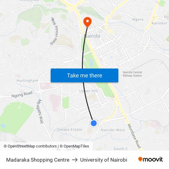 Madaraka Shopping Centre to University of Nairobi map