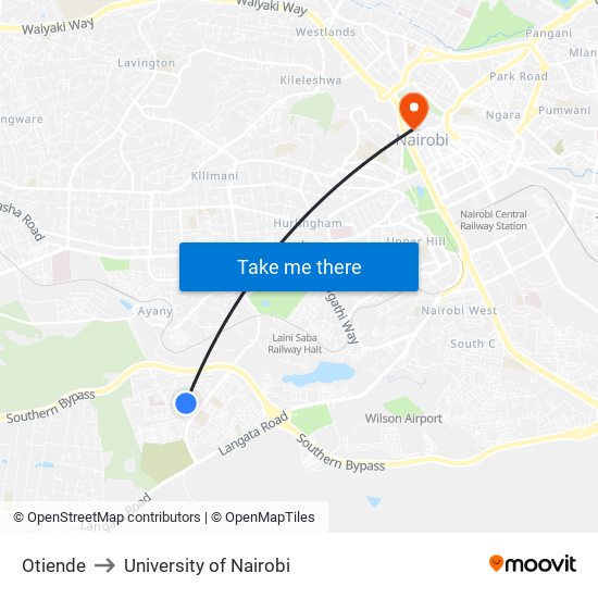 Otiende to University of Nairobi map