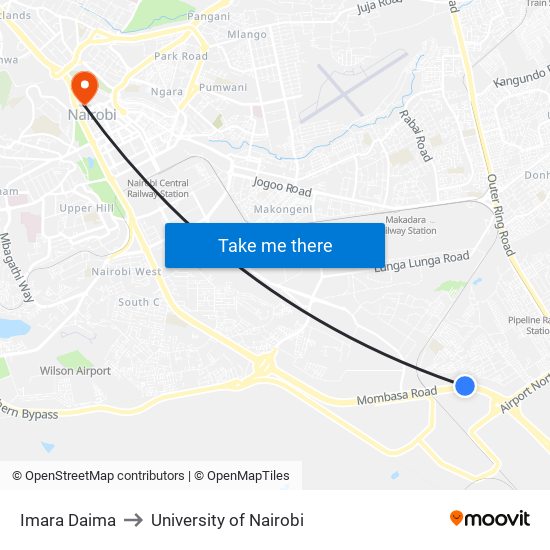 Imara Daima to University of Nairobi map