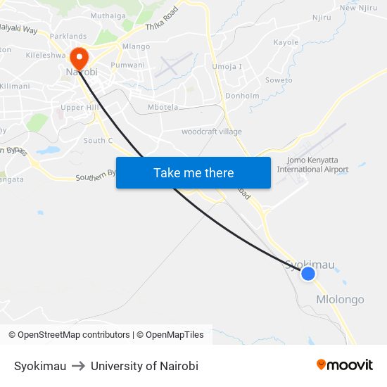 Syokimau to University of Nairobi map