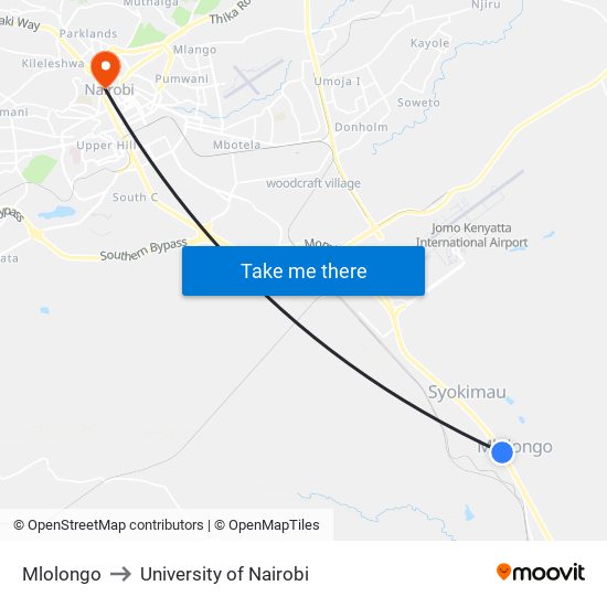 Mlolongo to University of Nairobi map