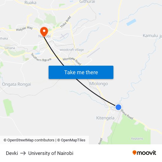 Devki to University of Nairobi map