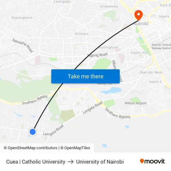 Cuea | Catholic University to University of Nairobi map