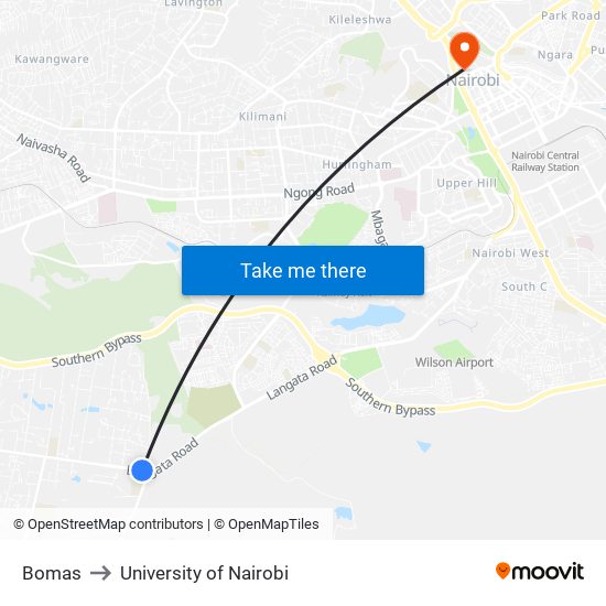 Bomas to University of Nairobi map