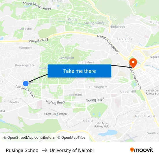 Rusinga School to University of Nairobi map