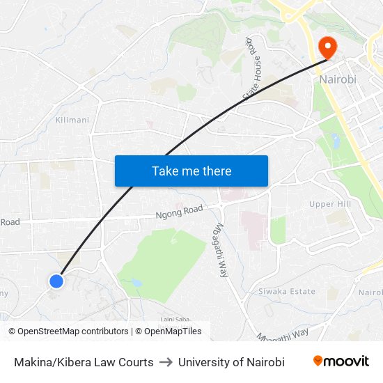 Makina/Kibera Law Courts to University of Nairobi map