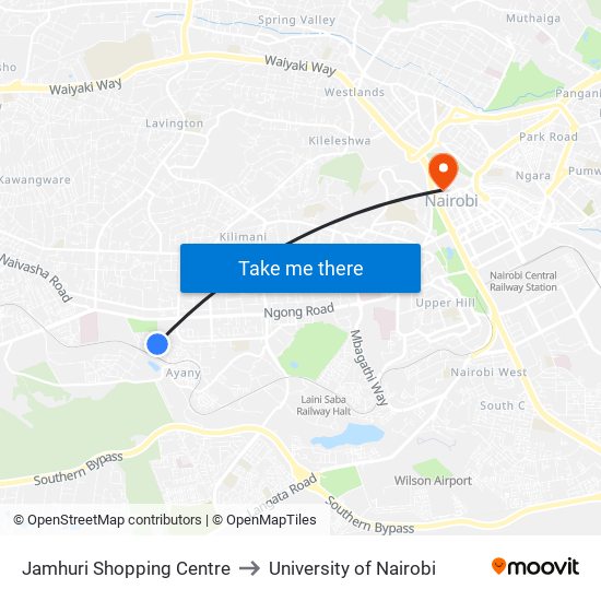 Jamhuri Shopping Centre to University of Nairobi map