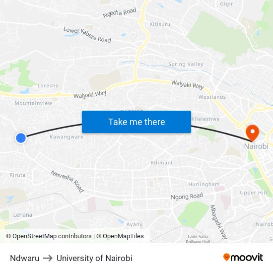 Ndwaru to University of Nairobi map