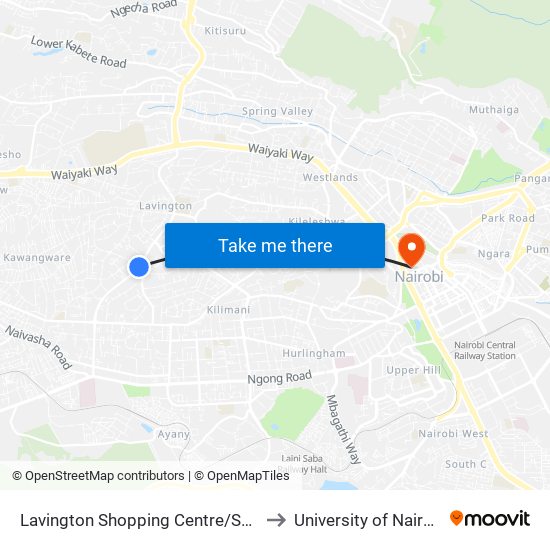 Lavington Shopping Centre/Shell to University of Nairobi map