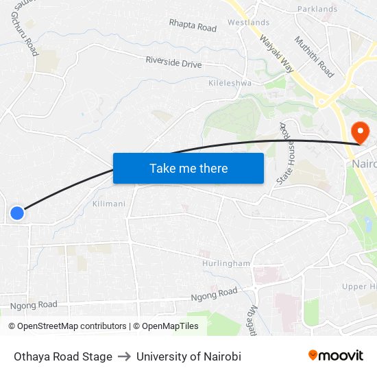Othaya Road Stage to University of Nairobi map