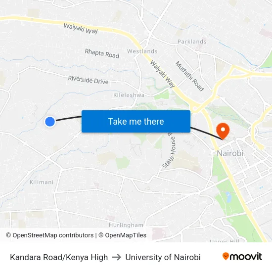 Kandara Road/Kenya High to University of Nairobi map