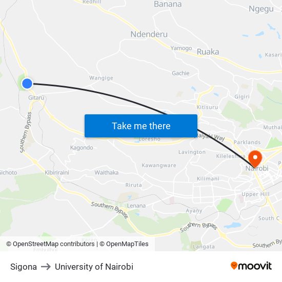 Sigona to University of Nairobi map