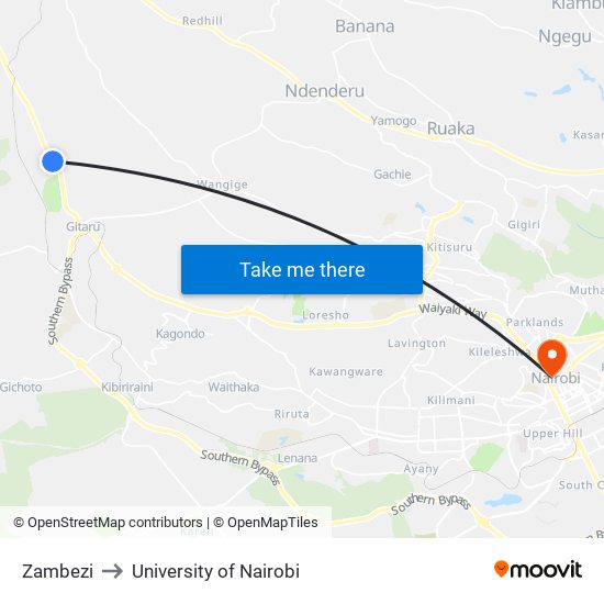 Zambezi to University of Nairobi map