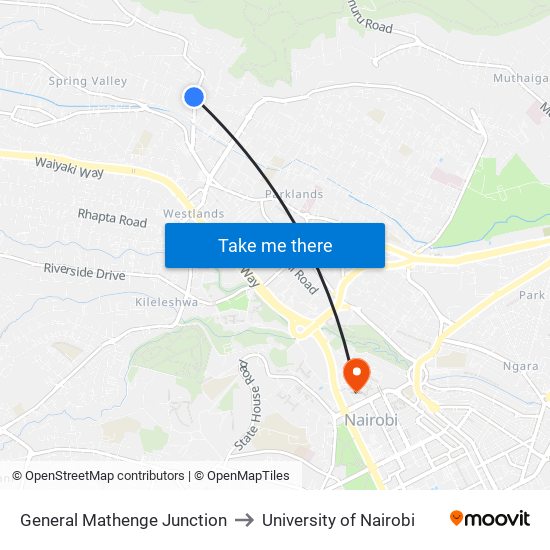 General Mathenge Junction to University of Nairobi map