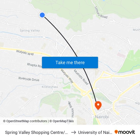 Spring Valley Shopping Centre/Oilibya to University of Nairobi map