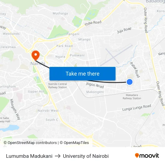 Lumumba Madukani to University of Nairobi map