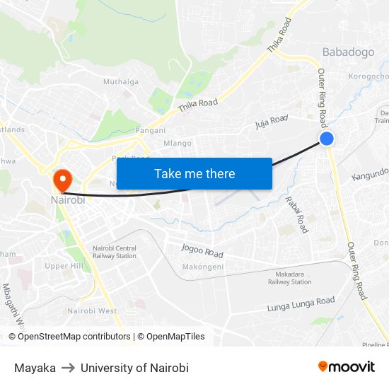 Mayaka to University of Nairobi map