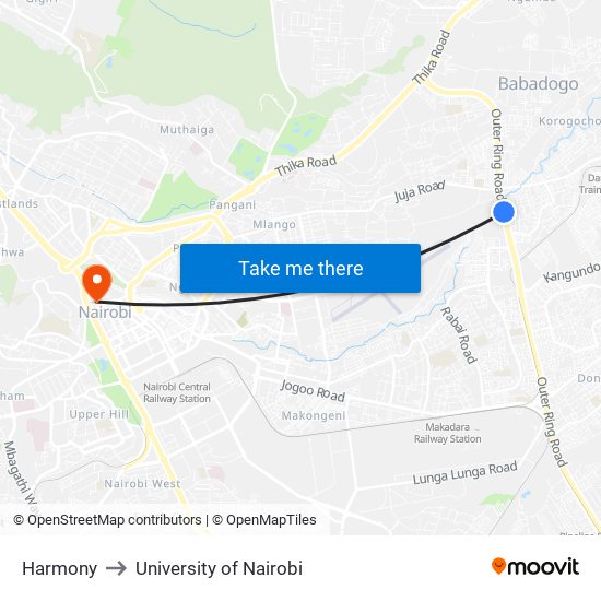 Harmony to University of Nairobi map