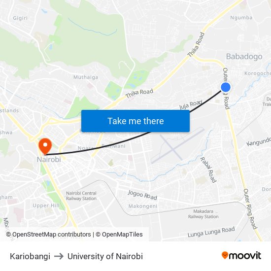 Kariobangi to University of Nairobi map