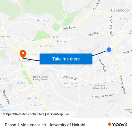 Phase 1 Monument to University of Nairobi map