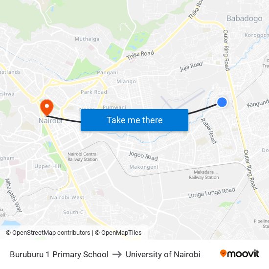 Buruburu 1 Primary School to University of Nairobi map